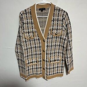 Ann Taylor Tan and Black Plaid Cardigan